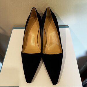 Lafayette 148-Navy Suede-Curved Kitten Heel-Size 40